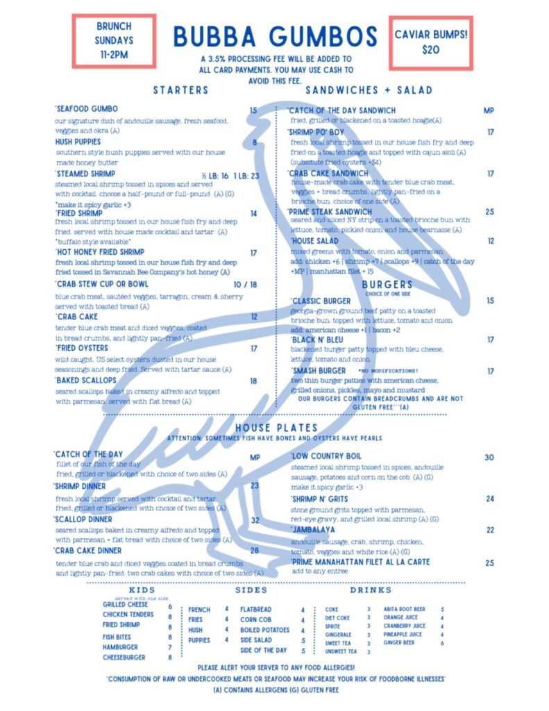 Bubba Gumbo’s Menu 2