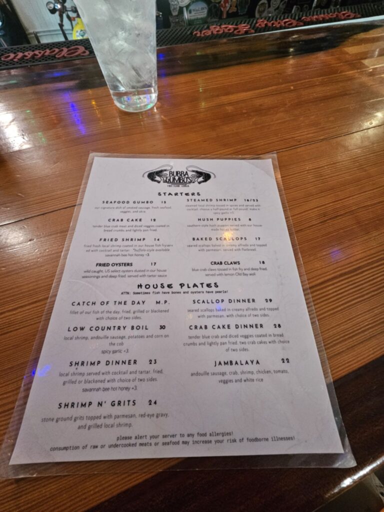 Bubba Gumbo’s Menu 3
